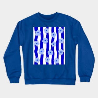 Cobalt Blue Groovy Flowers Pattern Crewneck Sweatshirt